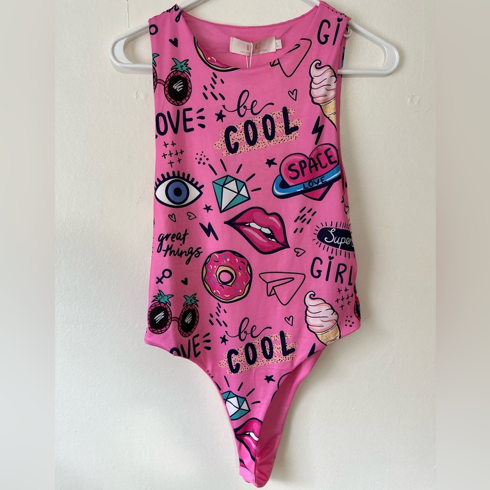NWT Pink Icon Emoji Bodysuit L